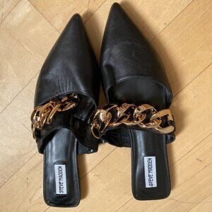 Steve madden "fancied" pointed toe black slip on Mules sz 10 FLAW